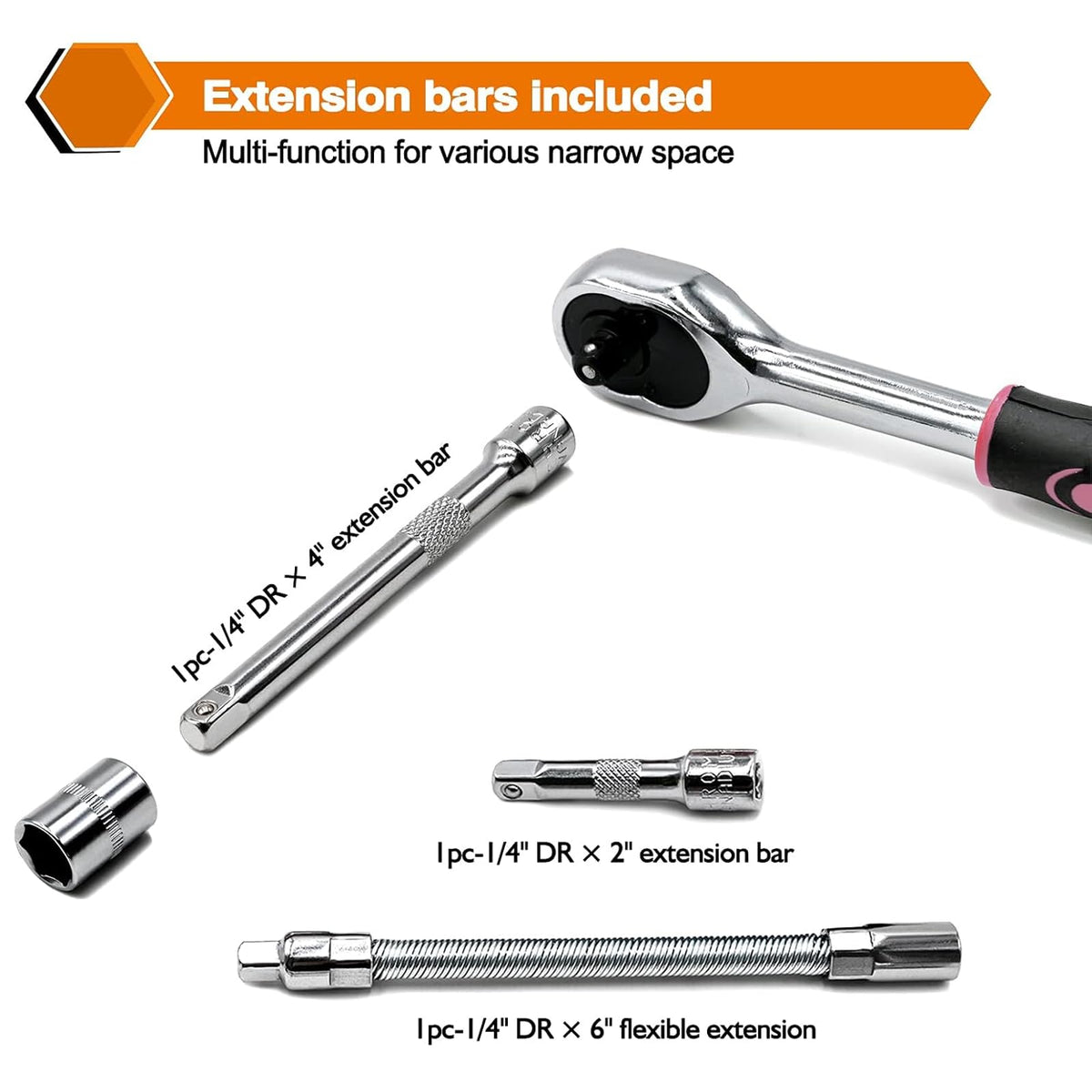 Egofine 46 Pieces 1/4 inch Drive Socket Ratchet Wrench Set, with Bit Socket Set Metric and Extension Bar for Auto Repairing and Household, with Storage Case