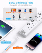 Black Extension Lead with 4 USB Slots(2 USB C), 4 Way Plug Extension Socket
