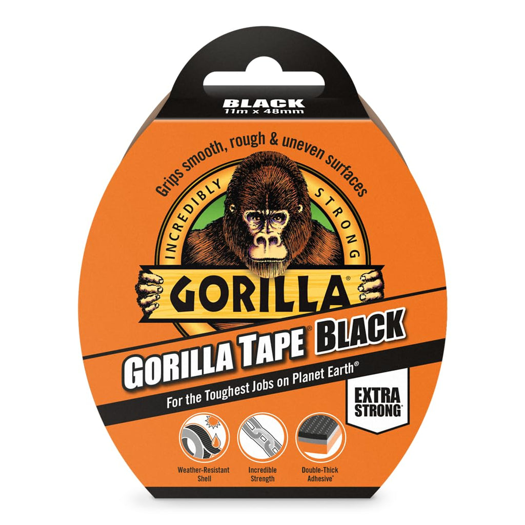 Gorilla Tape Black 11m - Heavy Duty Duct Tape, Hand-Tearable & Extra Strong