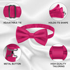 URAQT Men Pre-Tied Solid Satin Bow Tie, Adjustable Formal Bowtie