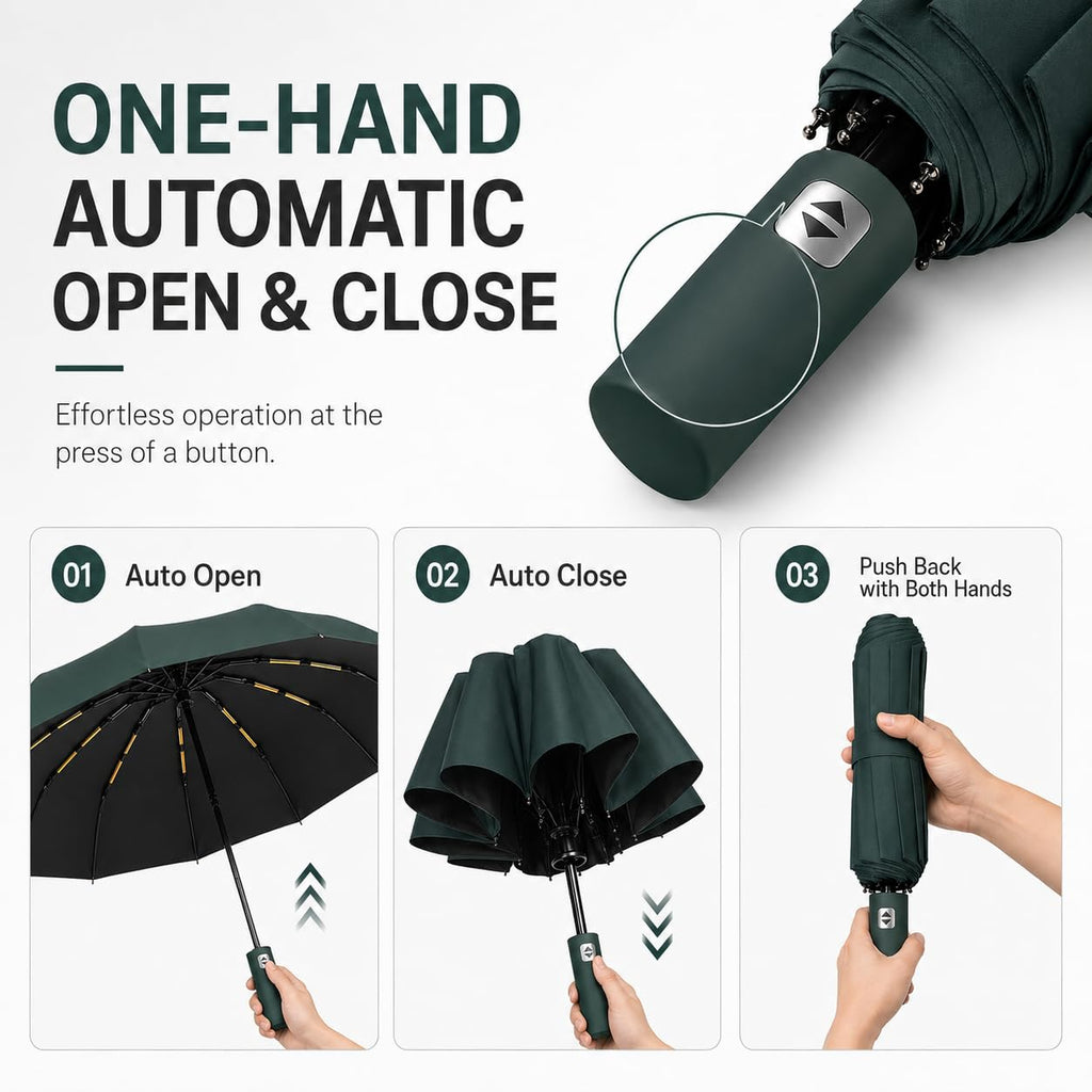 24K Strongest Windproof Travel Compact Umbrella Sturdy Frame Automatic Umbrella for Women & Men