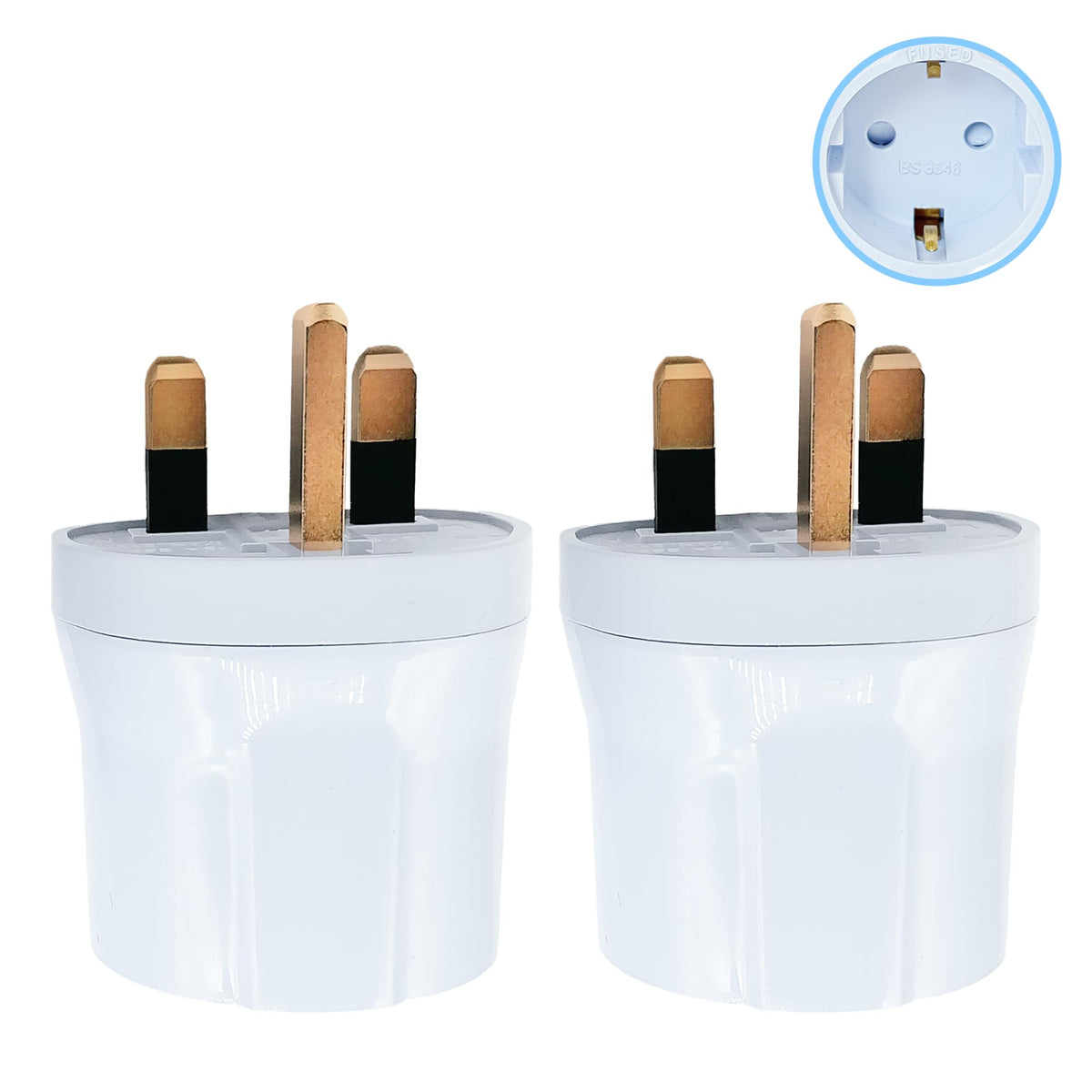 Double Dragon 2-Pack UK Electric Toothbrush & Shaver Plug Adapter | 2-Pin to 3-Pin Bathroom Converter | Supports UK EU Round & US Flat 2-Pin Plugs | 1A Fused | Compatible with Oral-B, Braun, Philips