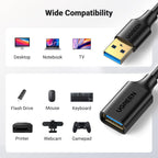 UGREEN USB 3.0 Extension Cable A Male to A Female USB Extension Cable, USB Extender Lead with Gold Plated Contacts for Oculus Rift, PS VR, HTC Vive, Card Reader, Keyboard, Printer, Scanner, Camera, 2M