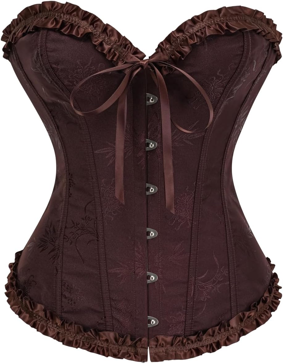 KUOSE Womens Black Basque Body Shaper Overbust Corset Top Plus Size S-6XL