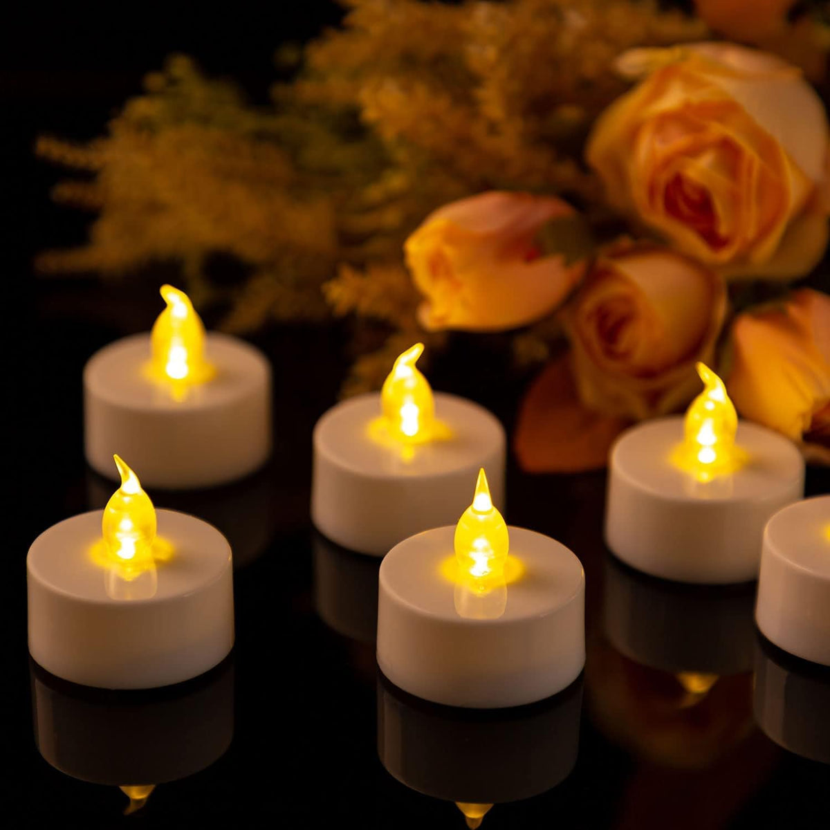 Battery Operated LED Tea Lights Flameless Flickering Candles 50PACK Blue
