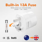 GRIFEMA EU to UK Plug Adapter with 13A Fuse 2 Pack