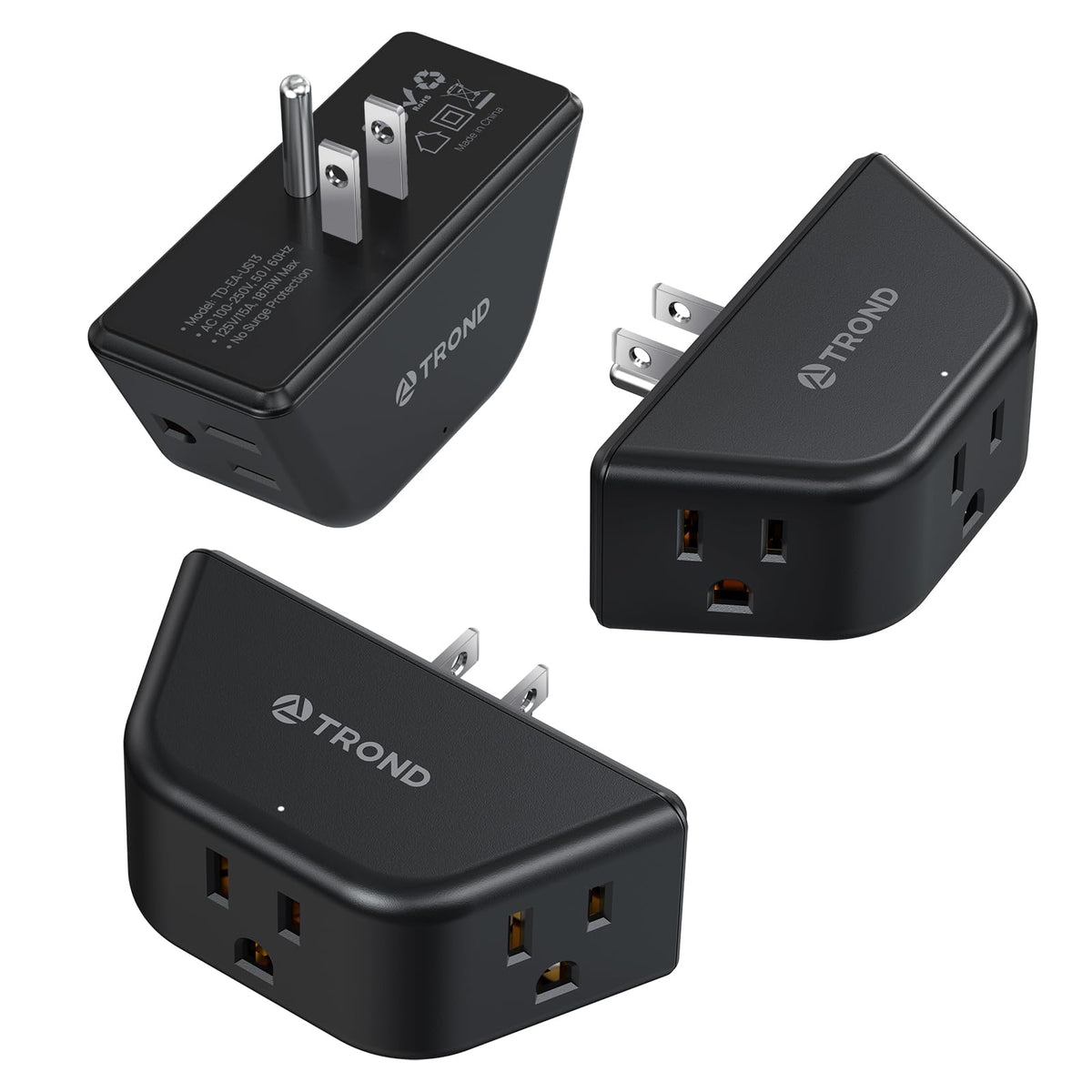 TROND Multi Plug Outlet Extender with USB, 2 Pack Plug Splitter