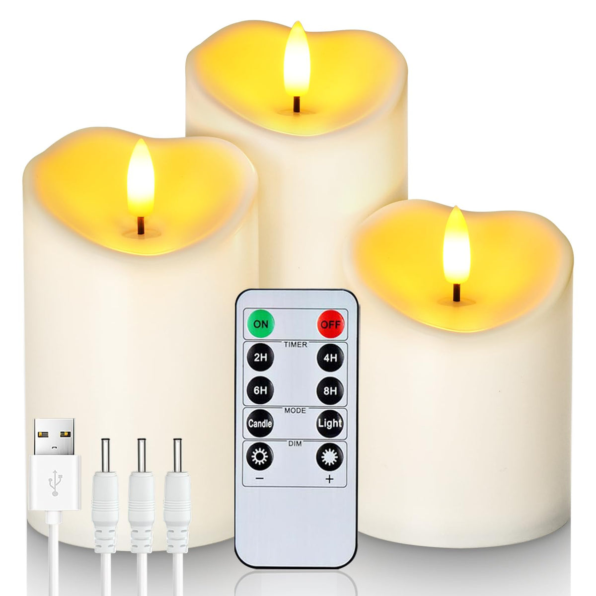 Homemory Orange Drip Real Wax Flameless Candles with Remote Timer, Set of 3