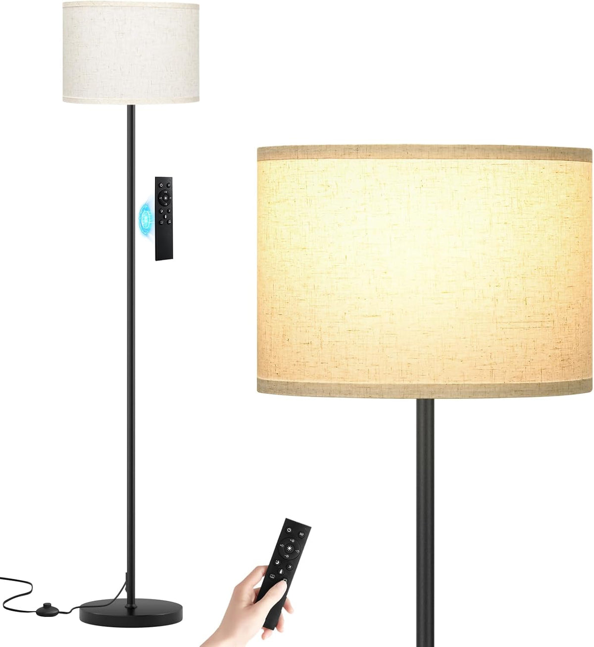 Ambimall Floor Lamp for Living Room with Smart Light Bulb, RGB + Stepless Dimmable Colors Temperature & Brightness(White Shade & Black Pole)