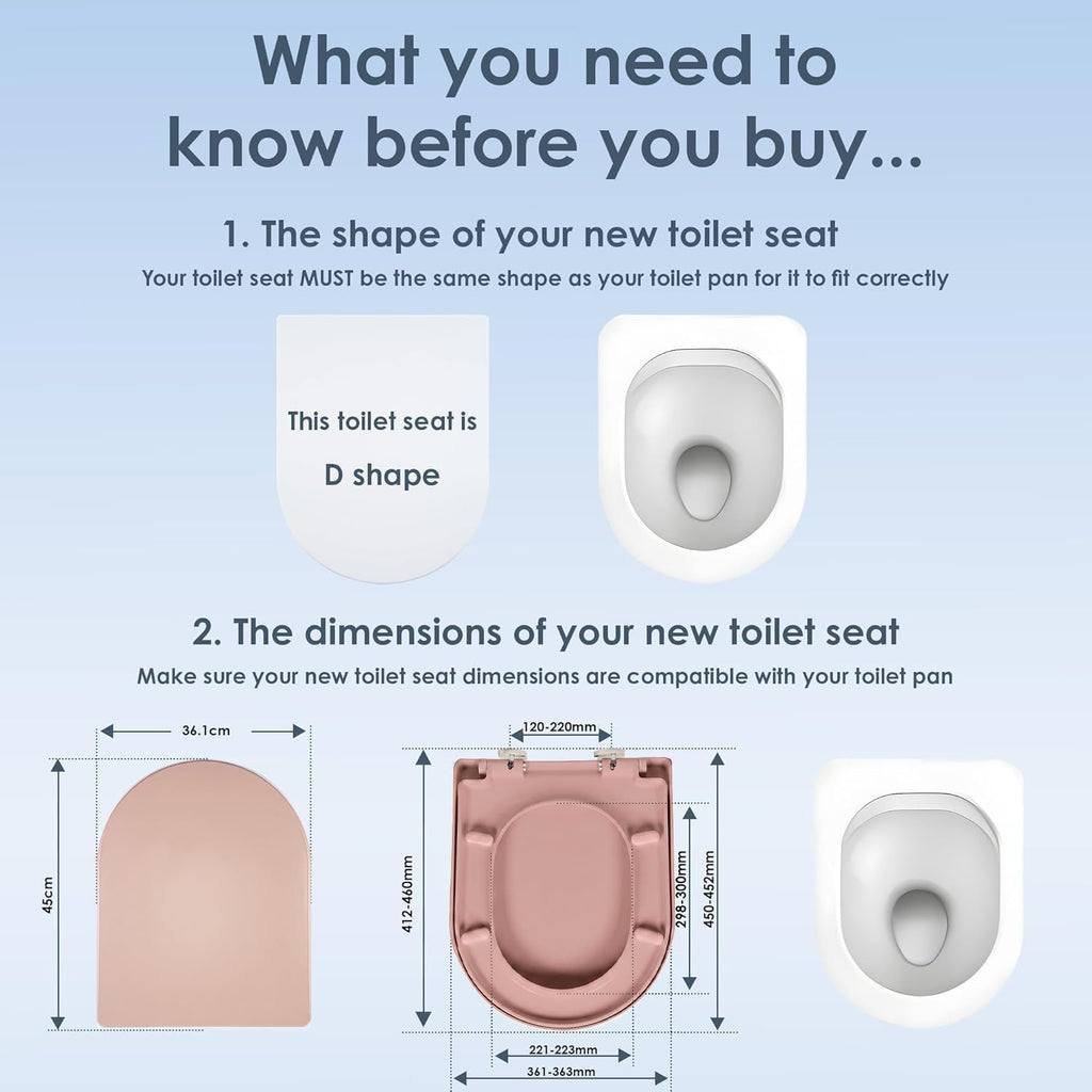 AQUALONA® Premium Thermoplastic Toilet Seat Soft Close Hardwearing Seat with Two Button Hinge Release D Shaped Easy to Clean Simple Installation Top and Bottom Fittings (Blue - D Shape)
