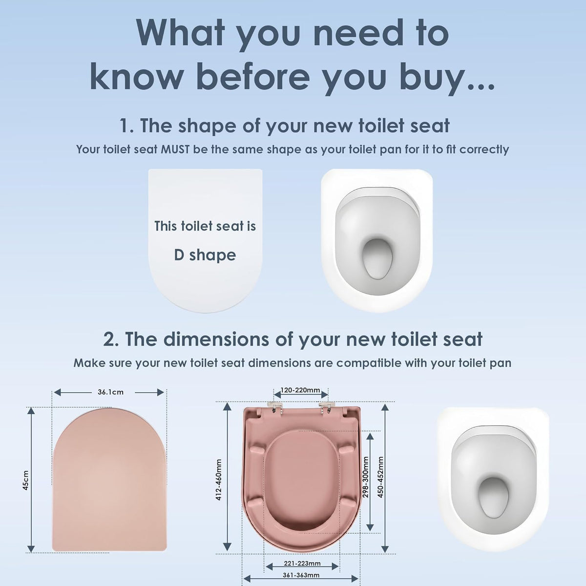 AQUALONA® Premium Thermoplastic Toilet Seat Soft Close Hardwearing Seat with Two Button Hinge Release D Shaped Easy to Clean Simple Installation Top and Bottom Fittings (Blue - D Shape)