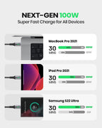 INIU USB C Cable, 2m White 100W Fast Charging Type C Cable