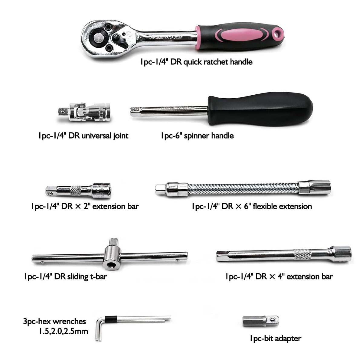 Egofine 46 Pieces 1/4 inch Drive Socket Ratchet Wrench Set, with Bit Socket Set Metric and Extension Bar for Auto Repairing and Household, with Storage Case