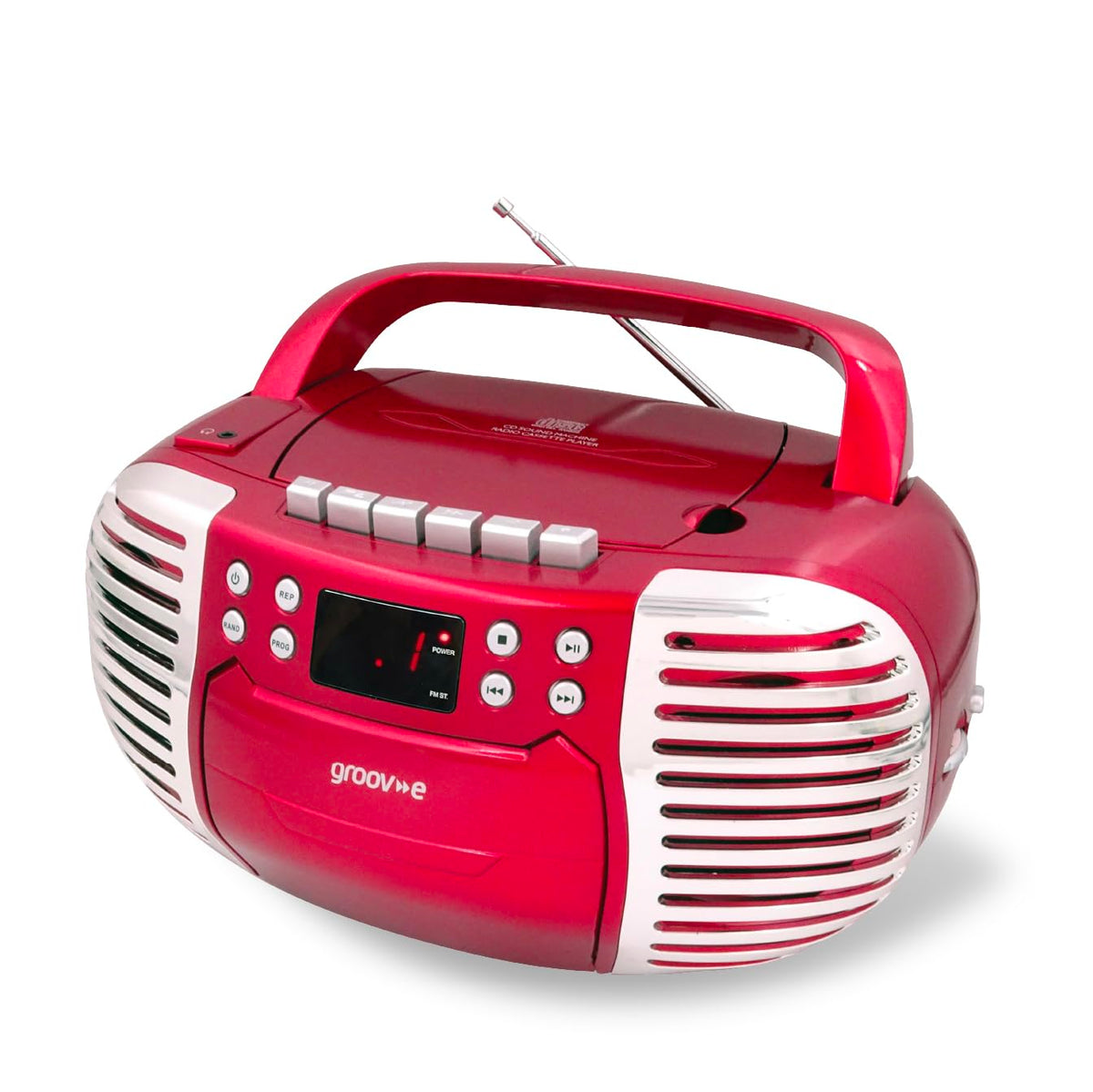 Groov-e Original Boombox - Portable CD Player with Bluetooth, Radio, 3.5mm Aux Port, & Headphone Socket - LED Display, 2 x 1.2W Speakers - Battery or Mains Powered - Blue