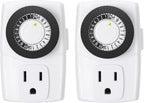BN-LINK U47 Indoor Mini 24-Hour Mechanical Outlet Timer, 3-Prong, 2-Pack