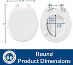 Mayfair Linden Slow Close Toilet Seat, Non Slip Heavy Duty Wood, Easy Install, Elongated, White