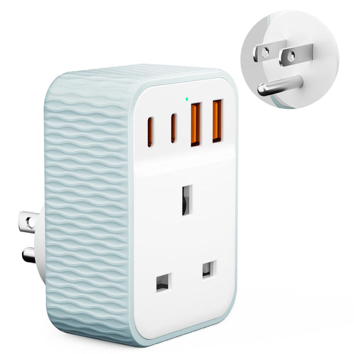 5 in 1 UK to European Plug Adapter, EU Schuko Travel Adaptor with 4 U-S-B Ports(2 USB C & 2 USB A), 1 AC Socket, European Travel Adapter for Germany Spain France Poland Netherlands Iceland(Type E/F)