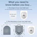 AQUALONA® Premium Thermoplastic Toilet Seat Soft Close Hardwearing Seat with Two Button Hinge Release D Shaped Easy to Clean Simple Installation Top and Bottom Fittings (Blue - D Shape)