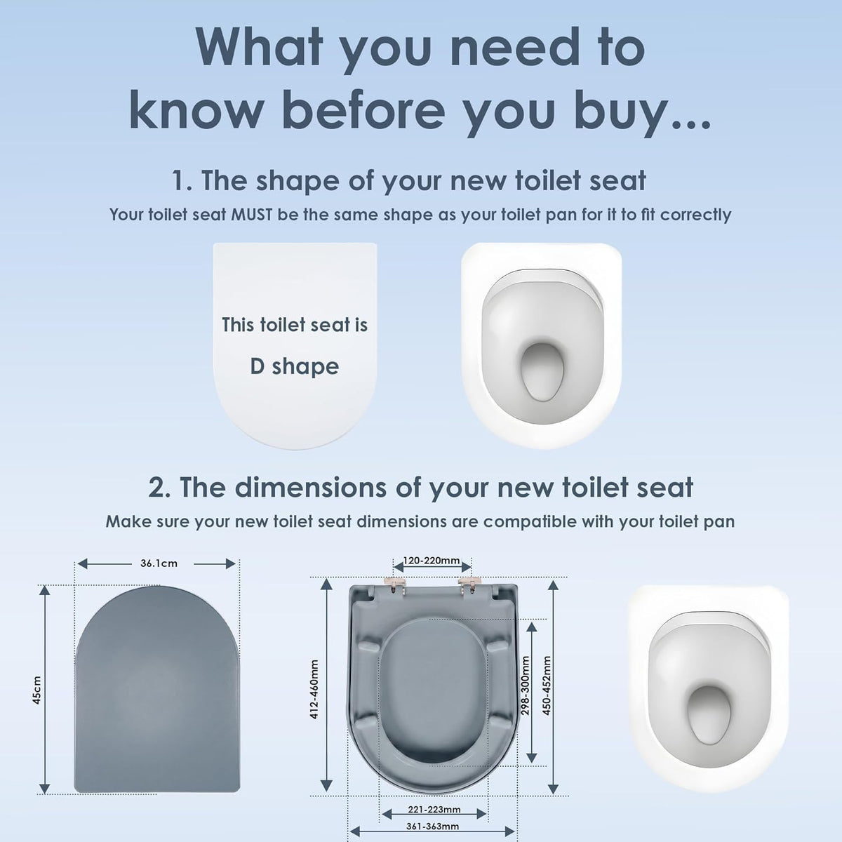AQUALONA® Premium Thermoplastic Toilet Seat Soft Close Hardwearing Seat with Two Button Hinge Release D Shaped Easy to Clean Simple Installation Top and Bottom Fittings (Blue - D Shape)