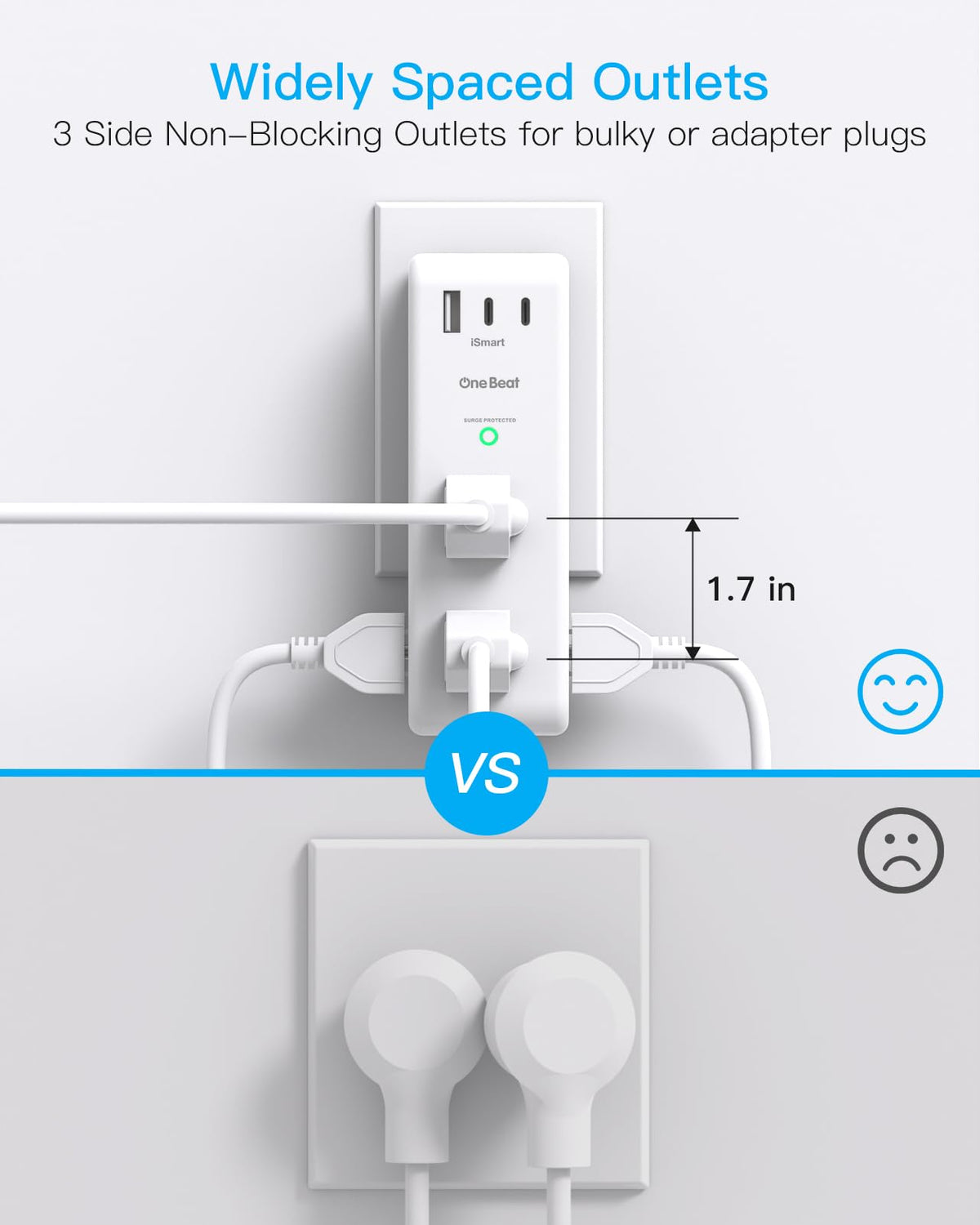 Surge Protector Outlet Extender with Rotating Plug, Multi Plug Wall Outlet