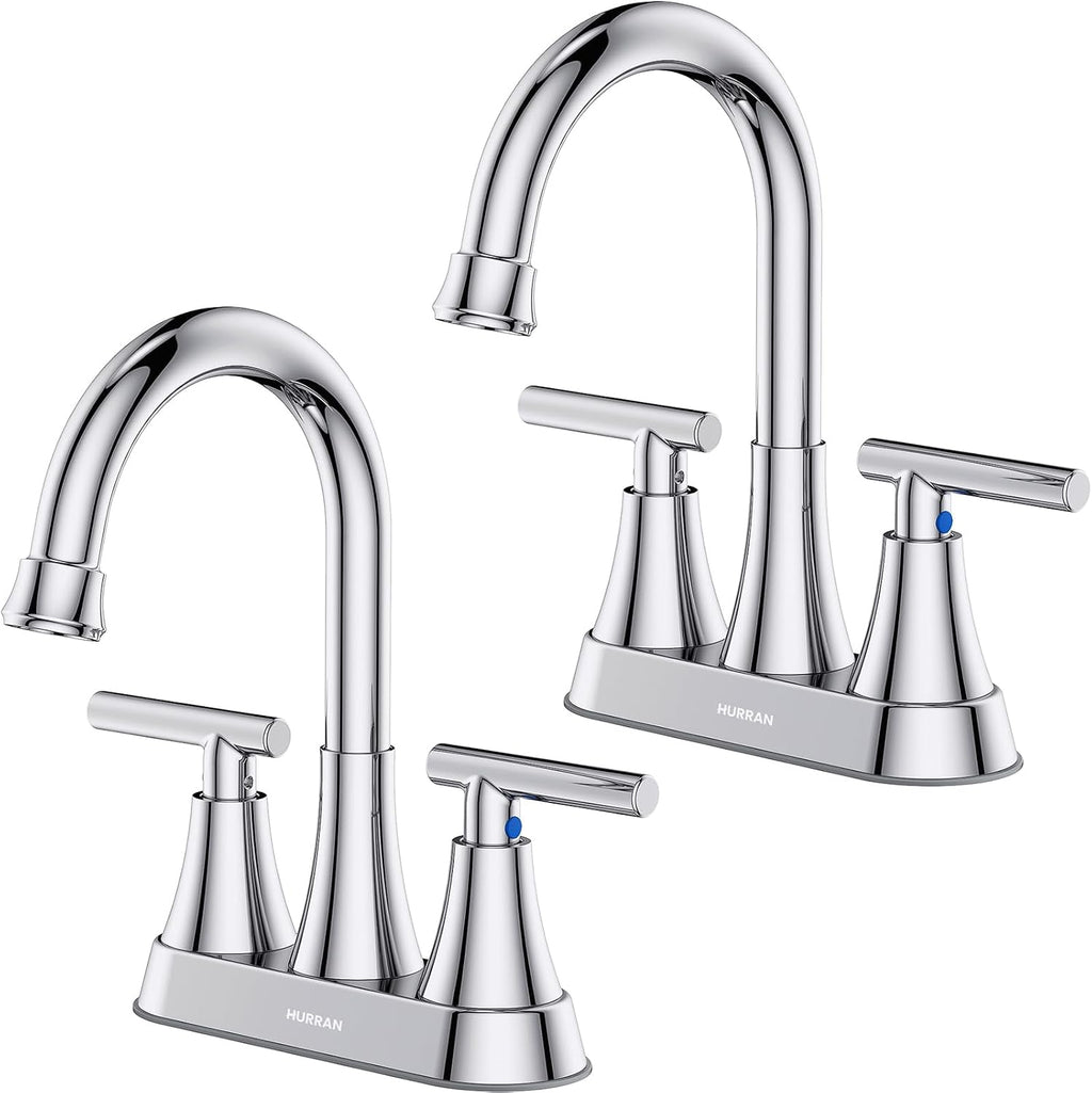 Matte Black Bathroom Faucet, Hurran 4 inch Centerset 2-Handle Lead-Free