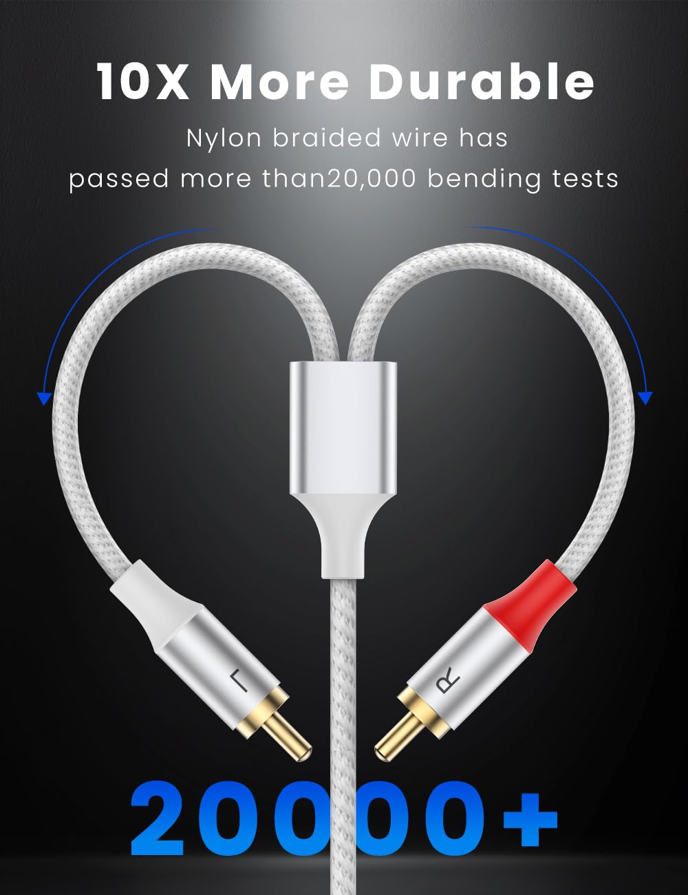 MOSWAG RCA Stereo Cable,2-Male to 2-Male RCA Audio Stereo Cable 10Ft/3M,RCA Cord Auxiliary Audio Cord Nylon Braided for Home Theater, HDTV, Amplifiers, Hi-Fi Systems, Car Audio, Speakers