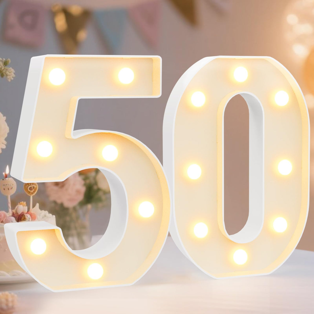 Pooqla 2.4FT Light Up Numbers, Marquee Numbers 2.4 Feet Tall Party Decor for Her Him, Mosaic Big Sign for 7th 17th 70th Birthday Anniversary Decoration Backdrop, Large Pre-Cut Frame Number 7