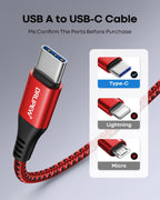 USB to USB C Cable(1M 3-Pack),USB Type C Fast Charger Cable Nylon Braided