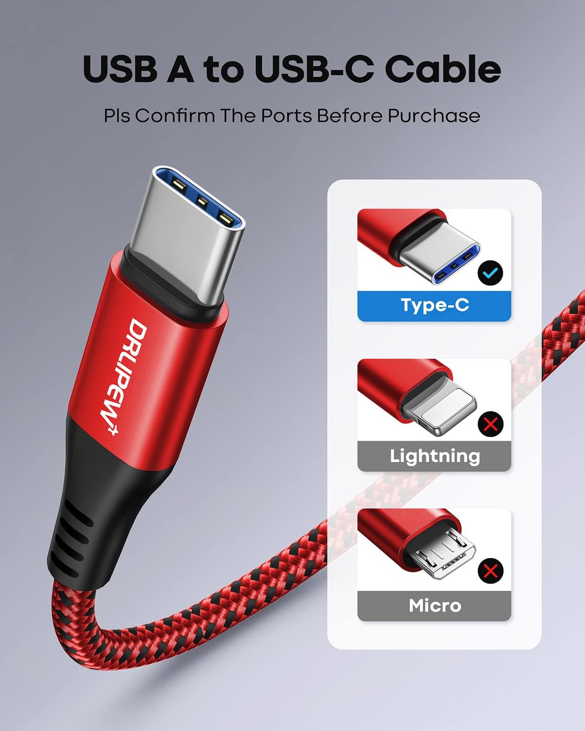 USB to USB C Cable(1M 3-Pack),USB Type C Fast Charger Cable Nylon Braided