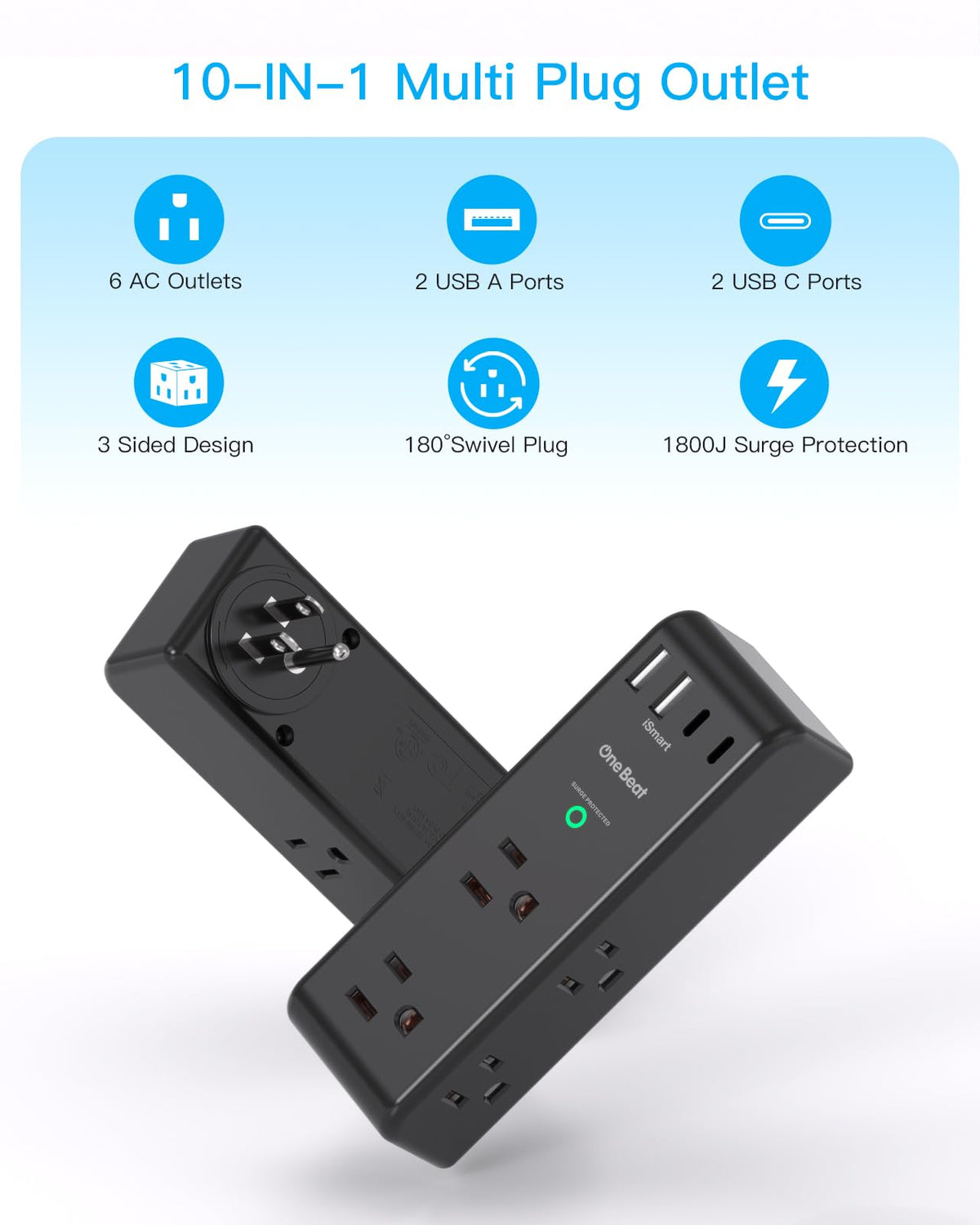 Surge Protector Outlet Extender with Rotating Plug, Multi Plug Wall Outlet