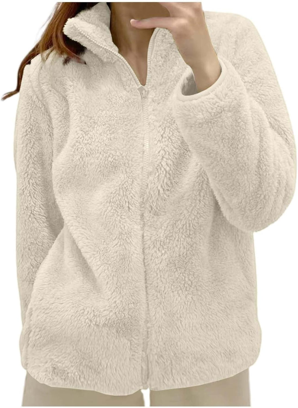 Fleece Winter Jackets for Women UK Fashion Warm Soft Fluffy Coats Causal Solid Color Long Sleeve Full Zip Jacket Elegant Callor Lapel Cardigans Ladies Teddy Fleece Outwear Gifts for Daily Holiday