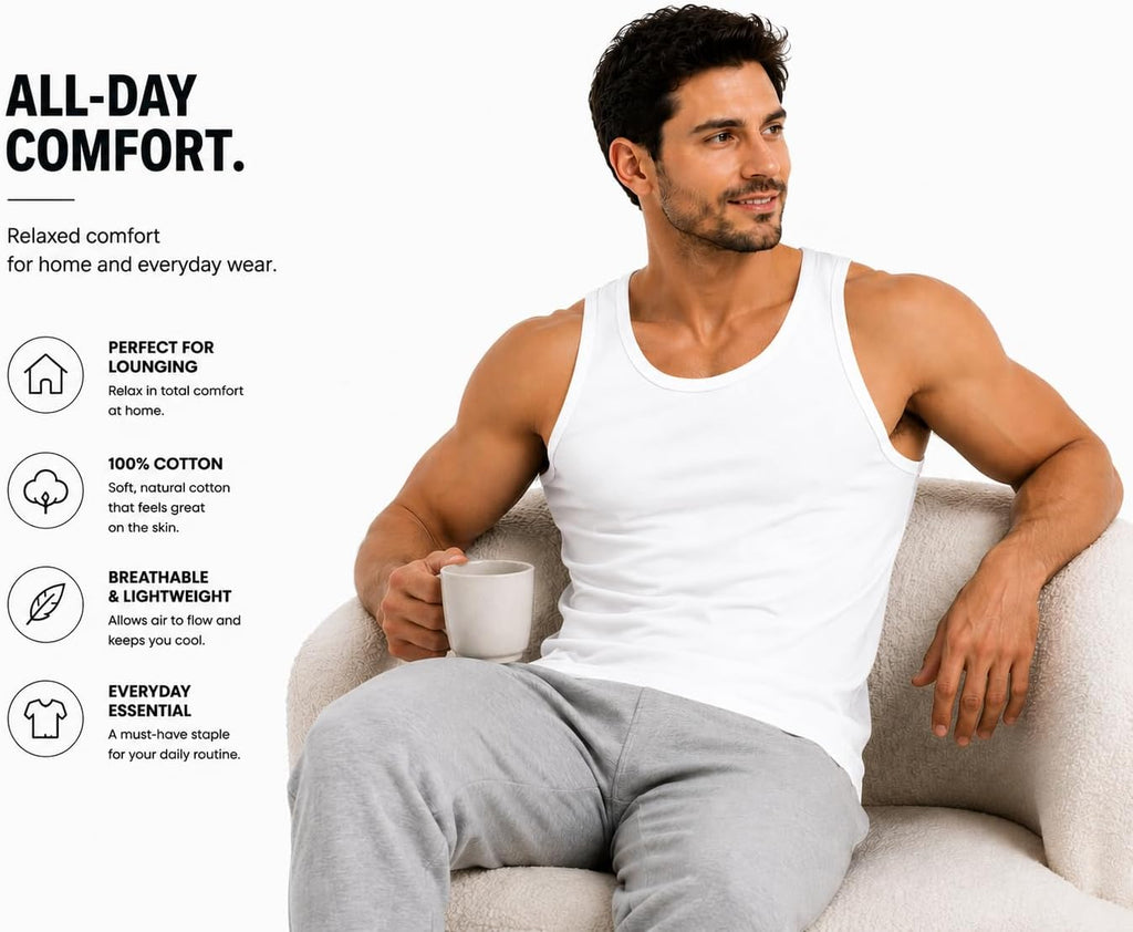 ITRAT Men's Cotton Vests Tank Tops Slim Fit Summer Top Breathable Sleeveless Shirt, Easy Fit Athletic Wear for Workout, Everyday Use and Training Activities (Pack 1, White, XL)