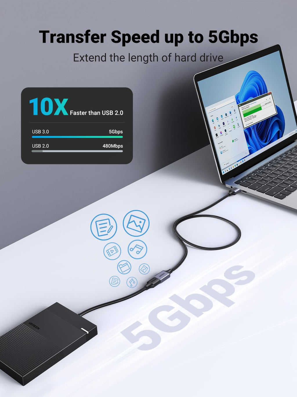 UGREEN USB 3.0 Extension Cable A Male to A Female USB Extension Cable, USB Extender Lead with Gold Plated Contacts for Oculus Rift, PS VR, HTC Vive, Card Reader, Keyboard, Printer, Scanner, Camera, 2M