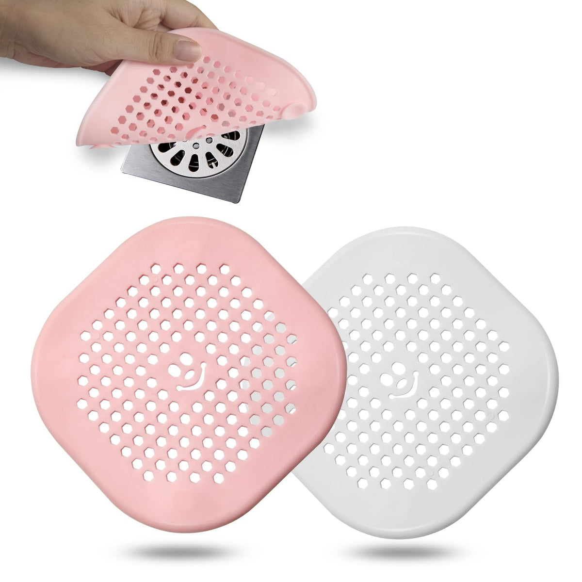 2 Pack Drain Hair Catcher Silicone Drain Cover Hair Stopper with Suction Cup for Shower Kitchen Bathroom Light Purple