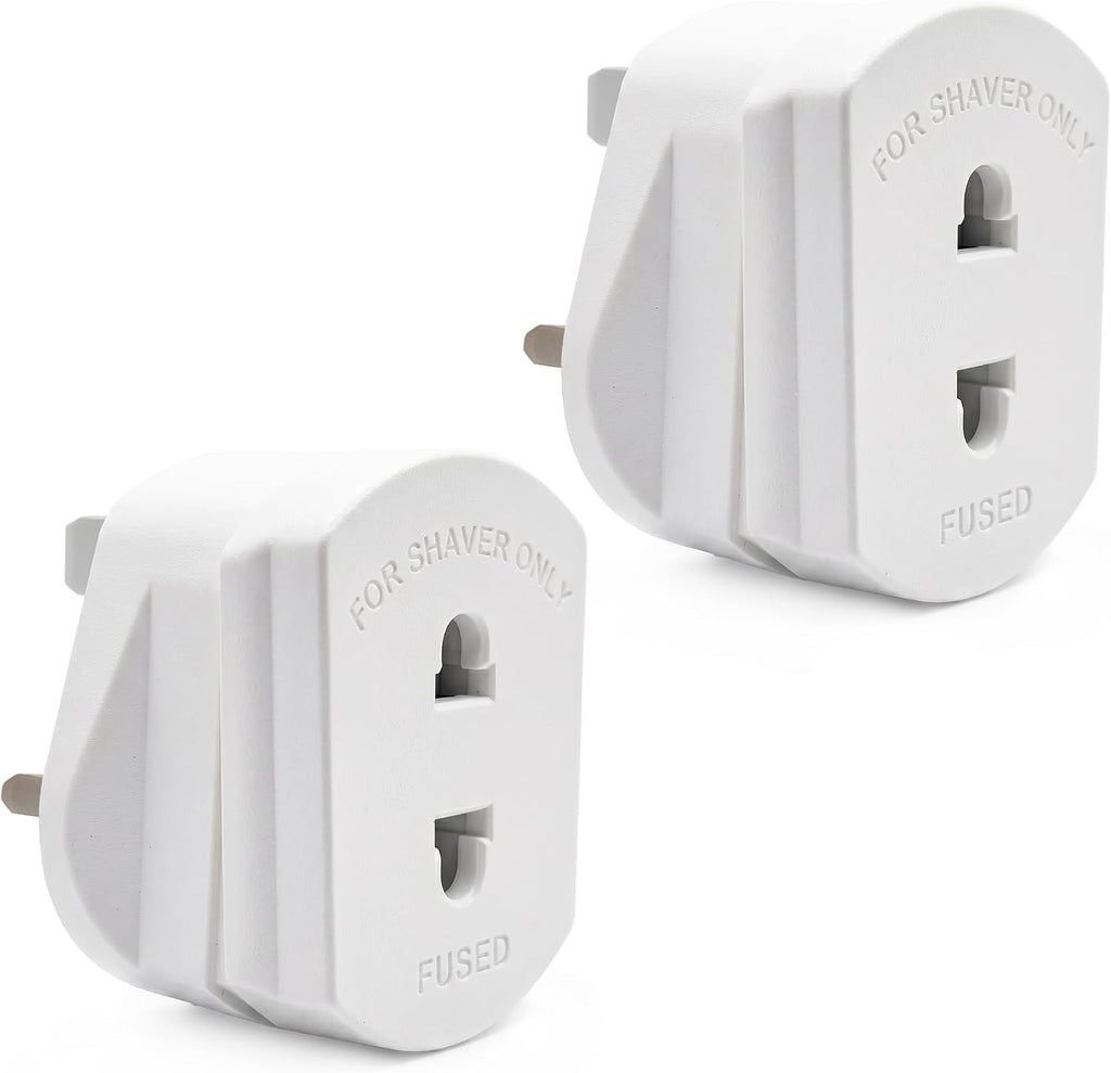 Double Dragon 2-Pack UK Electric Toothbrush & Shaver Plug Adapter | 2-Pin to 3-Pin Bathroom Converter | Supports UK EU Round & US Flat 2-Pin Plugs | 1A Fused | Compatible with Oral-B, Braun, Philips