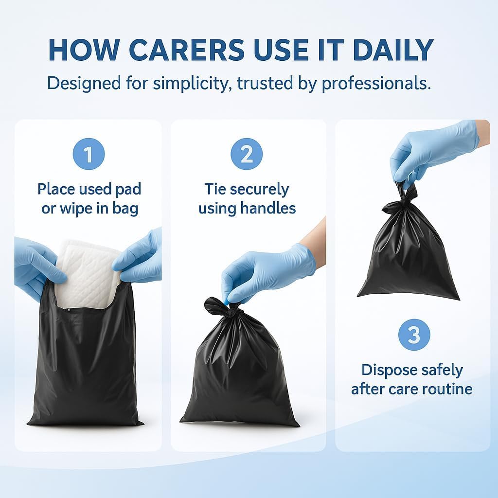 200 x ALIA Extra Large Adult Nappy Sacks | Black | Easy-Tie Handles |