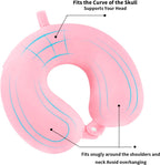 WENGX Travel Neck Pillow With Storage Bag Memory Foam Head Support Flight Pillows Cushion for Airplane Train Car Office Travel Essential for a Long Hauls Sleeping Rest(Pale Pink)