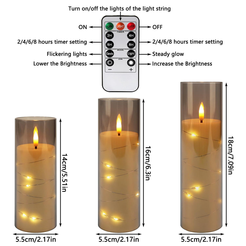 YOROXRG Solar flameless Candles Outdoor Waterproof,Dusk to Dawn Outdoor Lighting, Flickering fameless Reusable LED Light Candles for Lantern Garden Camping and Home Decor, 3D Wick (3"X6") Set of 2