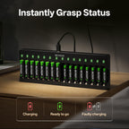 BEVIGOR 12 Slot Battery Charger with 12 Pack AA Rechargeable Batteries