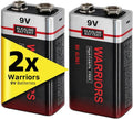 Warriors 2X 9V Alkaline Batteries, 6LR61, Long Lasting Power