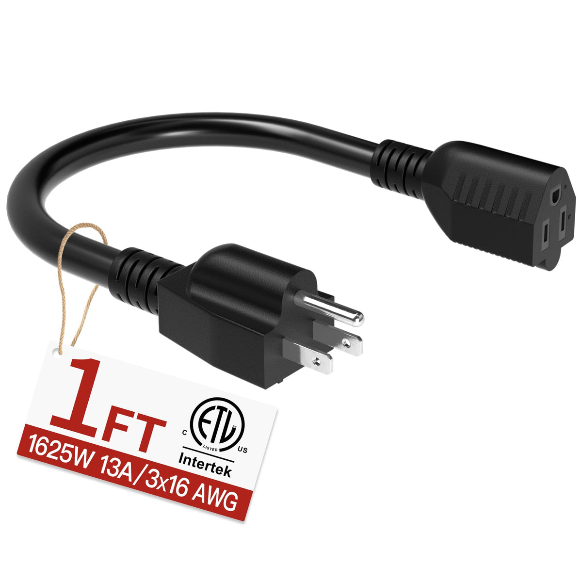 Skrizcable 16/3 15 FT Outdoor Extension Cord Waterproof, Black Power Cord