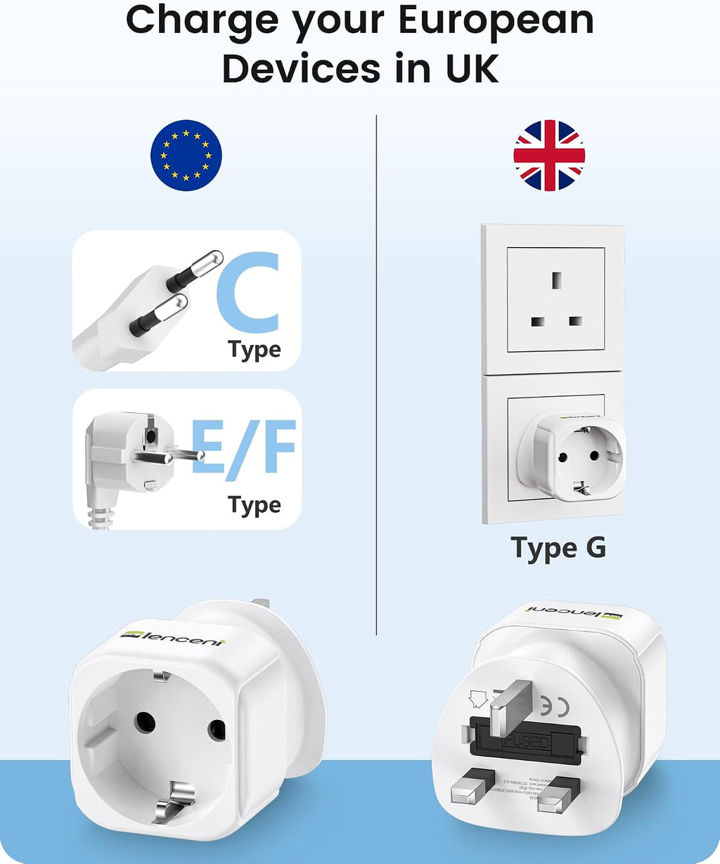 LENCENT 2 Pack EU to UK Plug Adapter