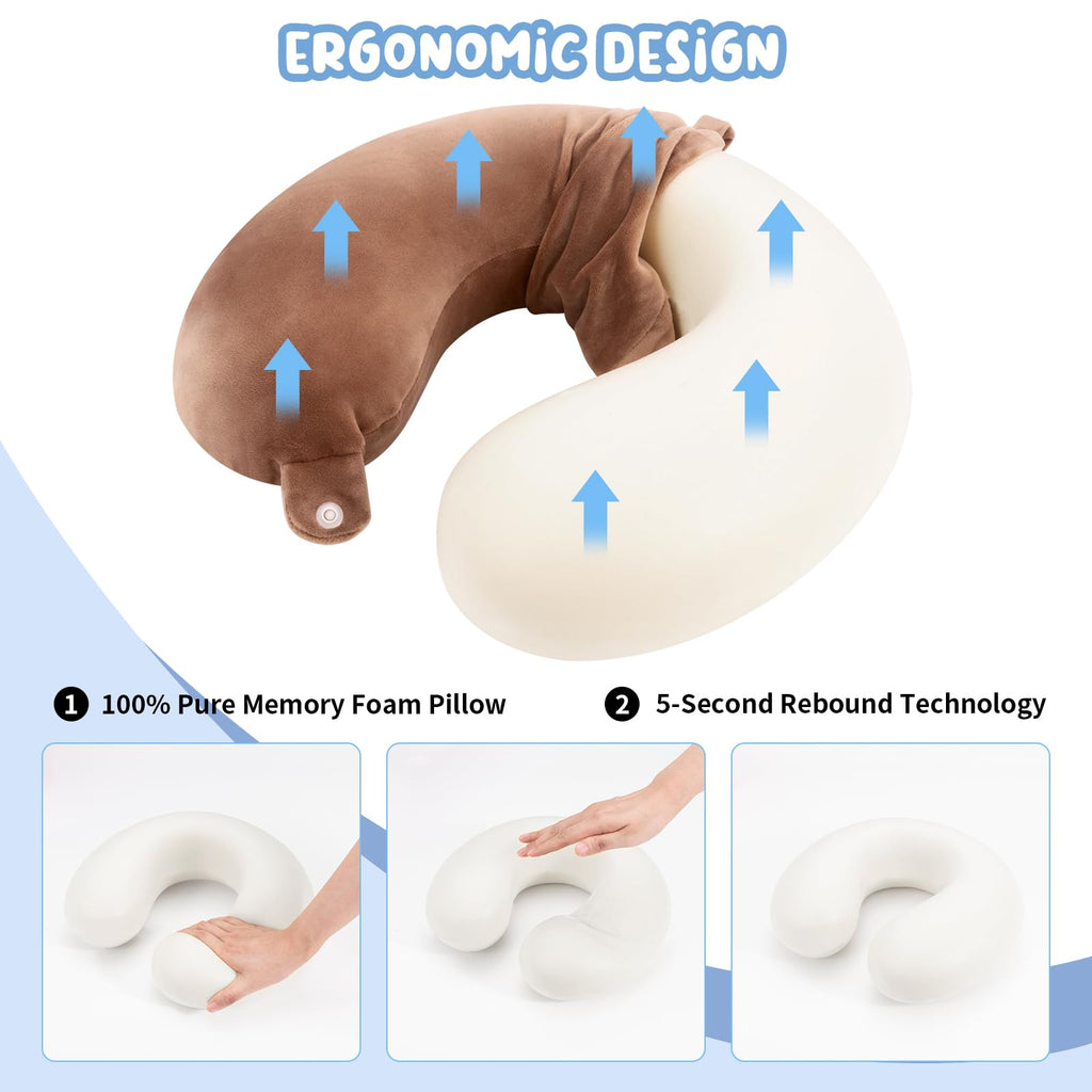 WENGX Travel Neck Pillow With Storage Bag Memory Foam Head Support Flight Pillows Cushion for Airplane Train Car Office Travel Essential for a Long Hauls Sleeping Rest(Pale Pink)