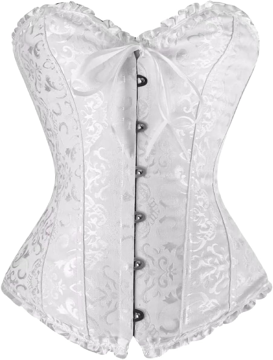 KUOSE Womens Black Basque Body Shaper Overbust Corset Top Plus Size S-6XL