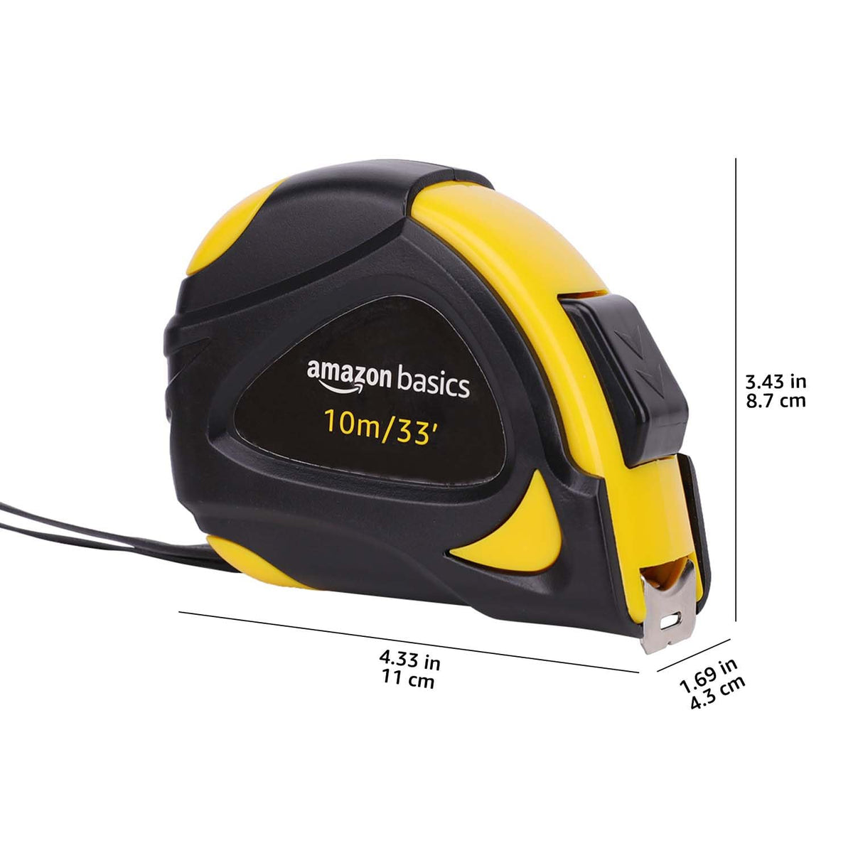 Amazon Basics Self-Locking Tape Measure with Metric Scale, MID Accuracy, 5 m (1-Pack), Black, Yellow
