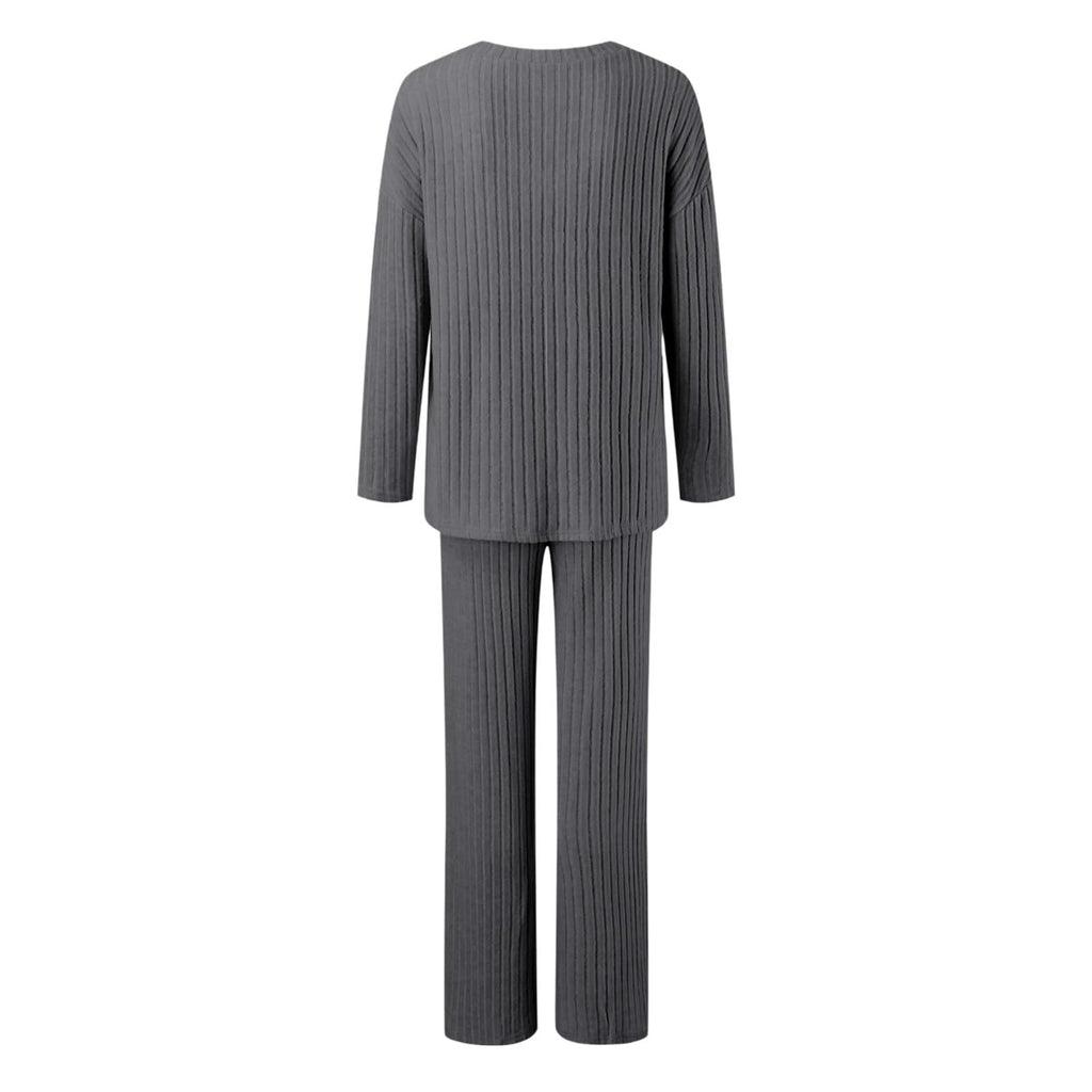 Lounge Wear Sets For Women Uk, Womens Pyjamas Set Long, Ladies Ribbed Loungewear Knit Outfits Womens Tracksuits 2 Piece Set V Neck Casual Casual Homewear