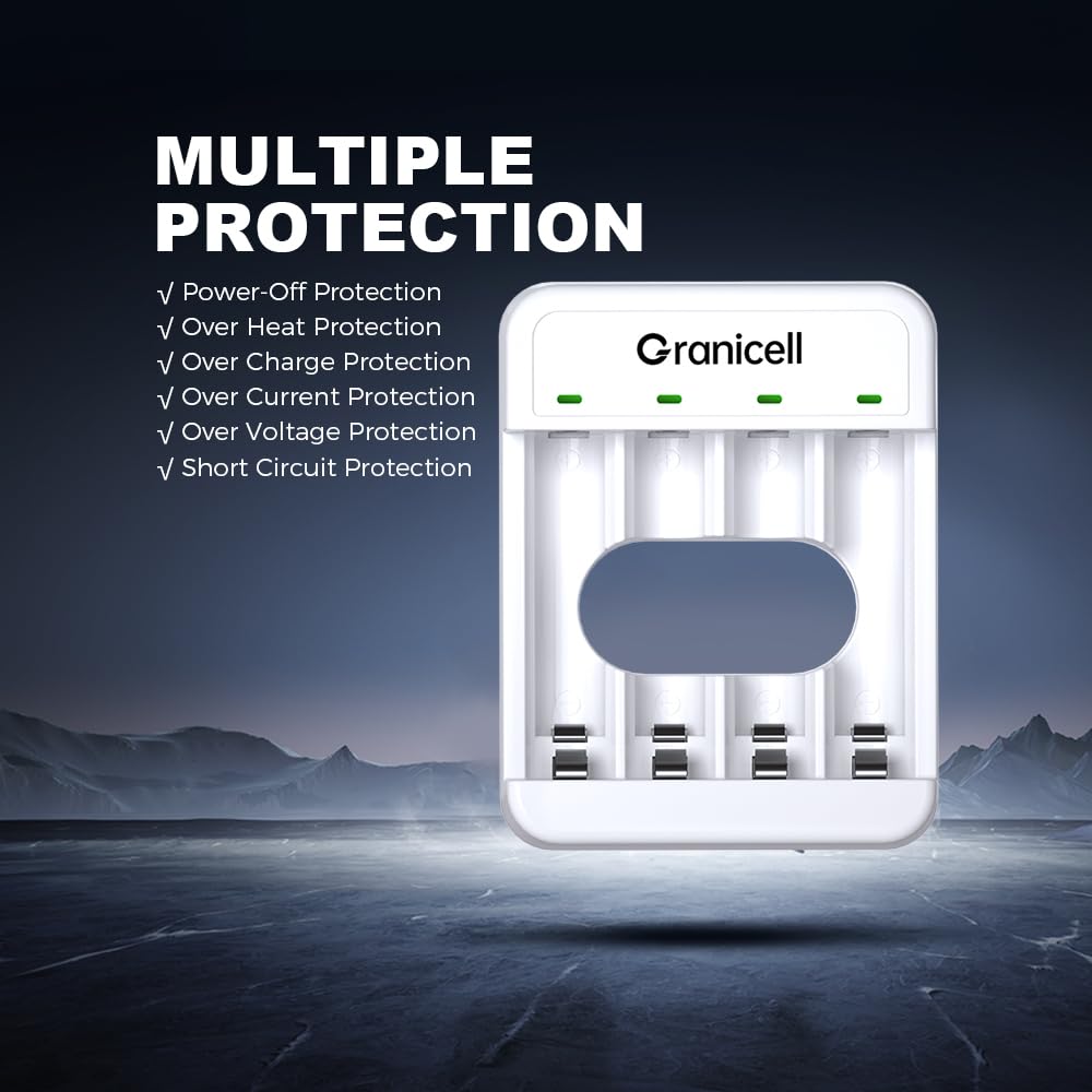 Granicell AA Rechargeable Batteries with Charger, 8 Slot Smart Battery Charger with 8 Pcs 2800mAh High Capacity NiMH AA Batteries, USB Smart Charging