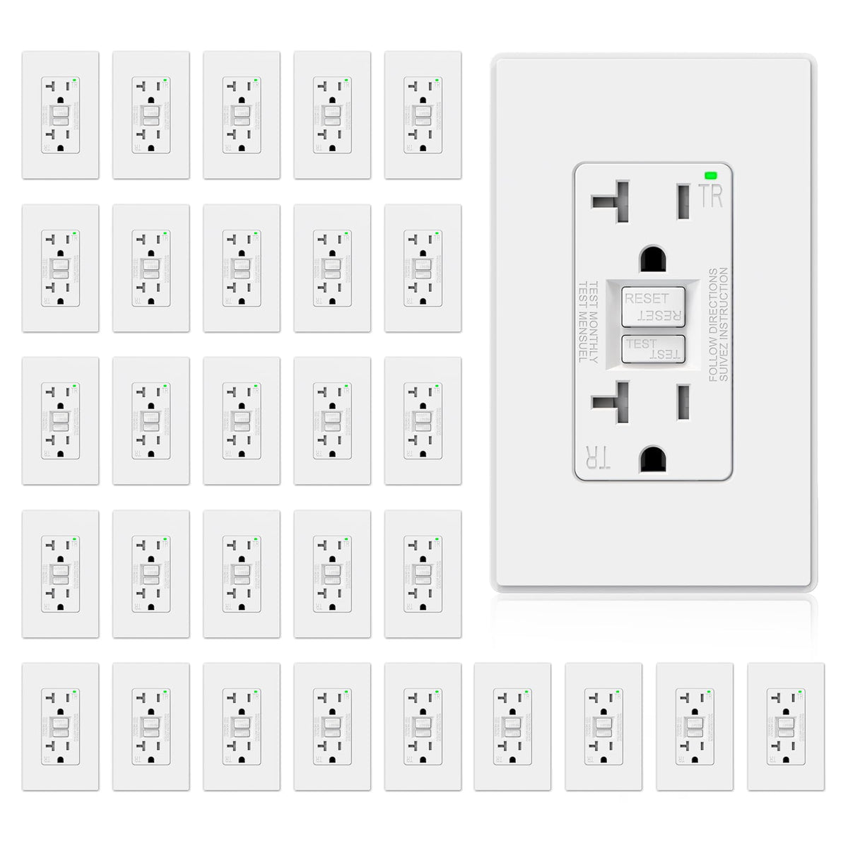 ELEGRP GFCI Outlet 20 Amp, Self-Test GFI Electrical Outlet with Thinner Design, TR Tamper Resistant GFCI Receptacle, Ground Fault Circuit Interrupters with Wall Plate, UL Listed, Light Almond, 1 Pack