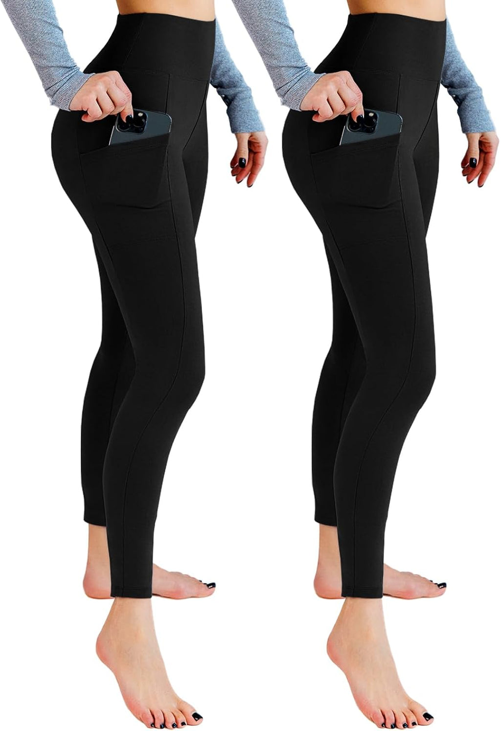 Leafigure 2-Pack High Waist Gym Leggings with Pockets for Women
