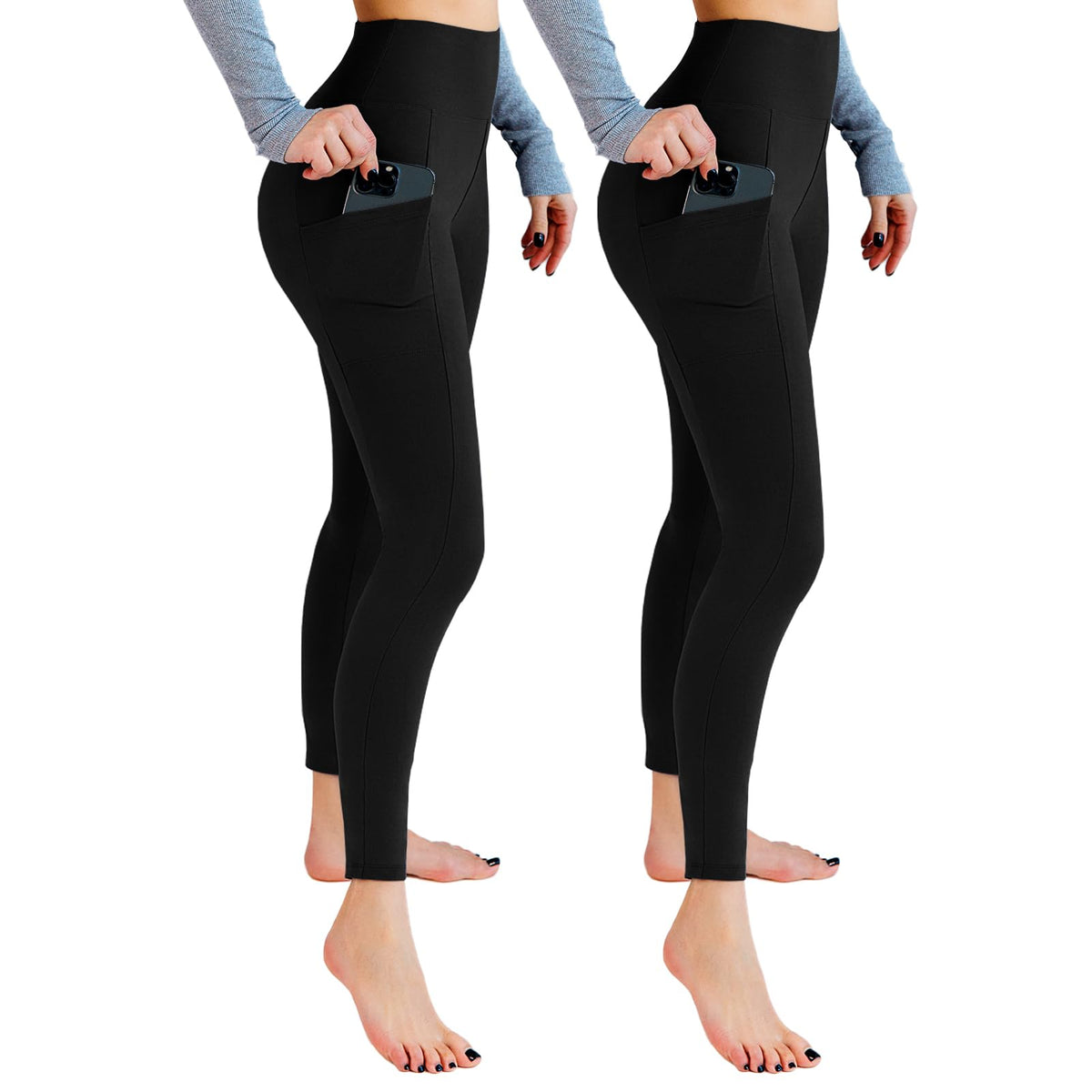 Leafigure 2-Pack High Waist Gym Leggings with Pockets for Women